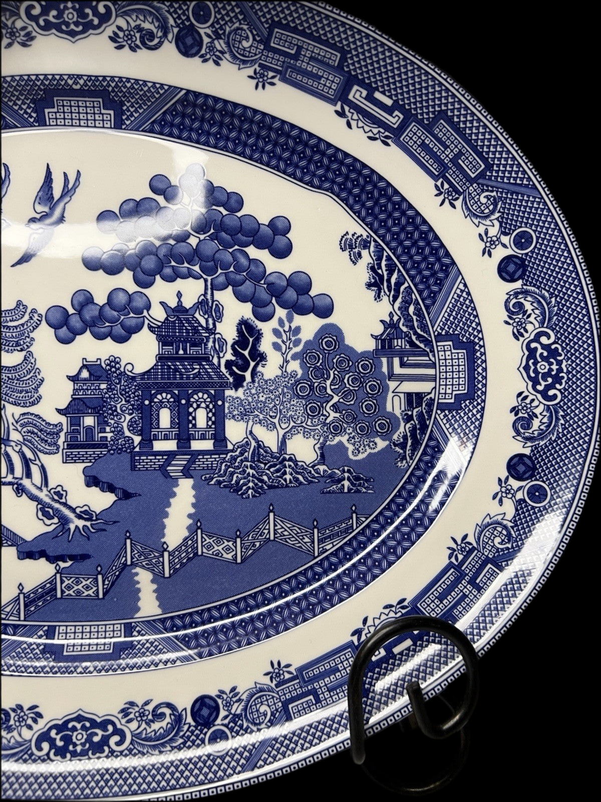 Blue Asian Platter, Vintage Blue Willow 13.78" Serving Plate