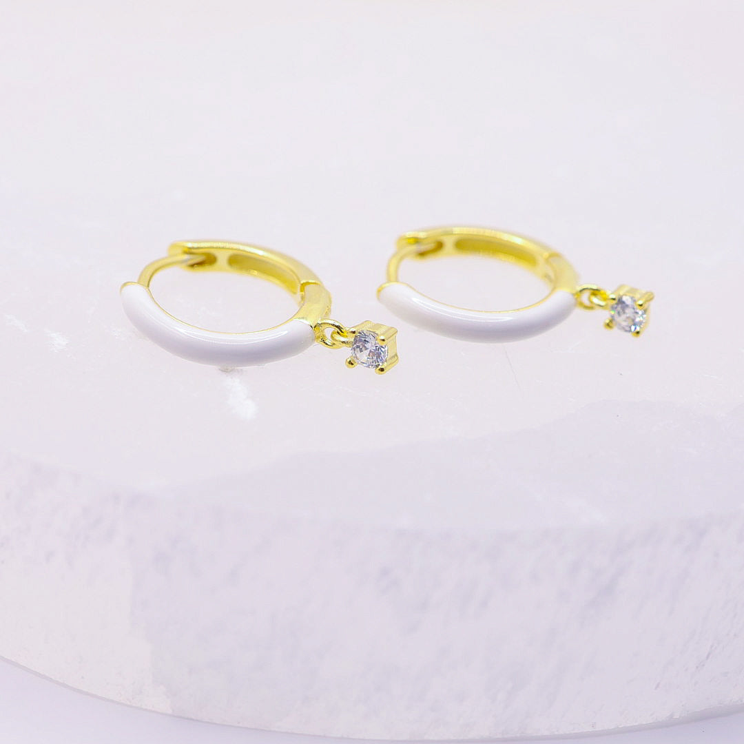 925 White & Gold Plated Small Hoop earrings with CZ Charm