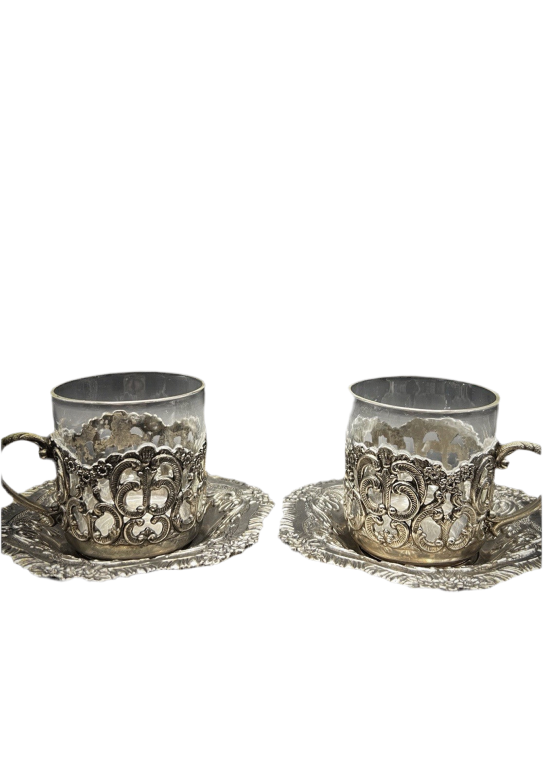 UV Reactive Vintage Polished Raimond Japan Silver Plated Espresso Cup & Saucer Set of 2