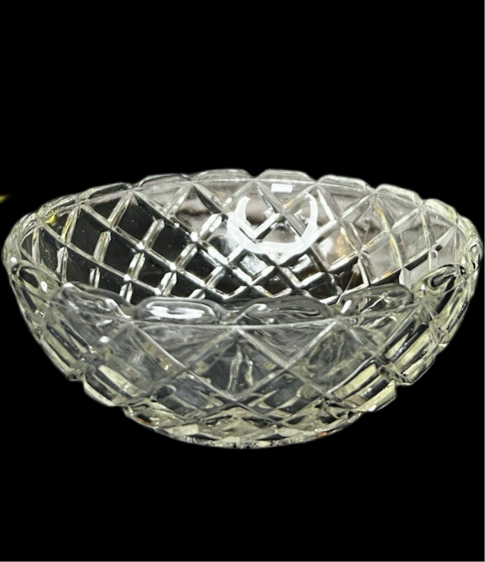 Vintage Diamond Cut Glass Bowl – Elegant Trinket Dish or Small Serving Bowl