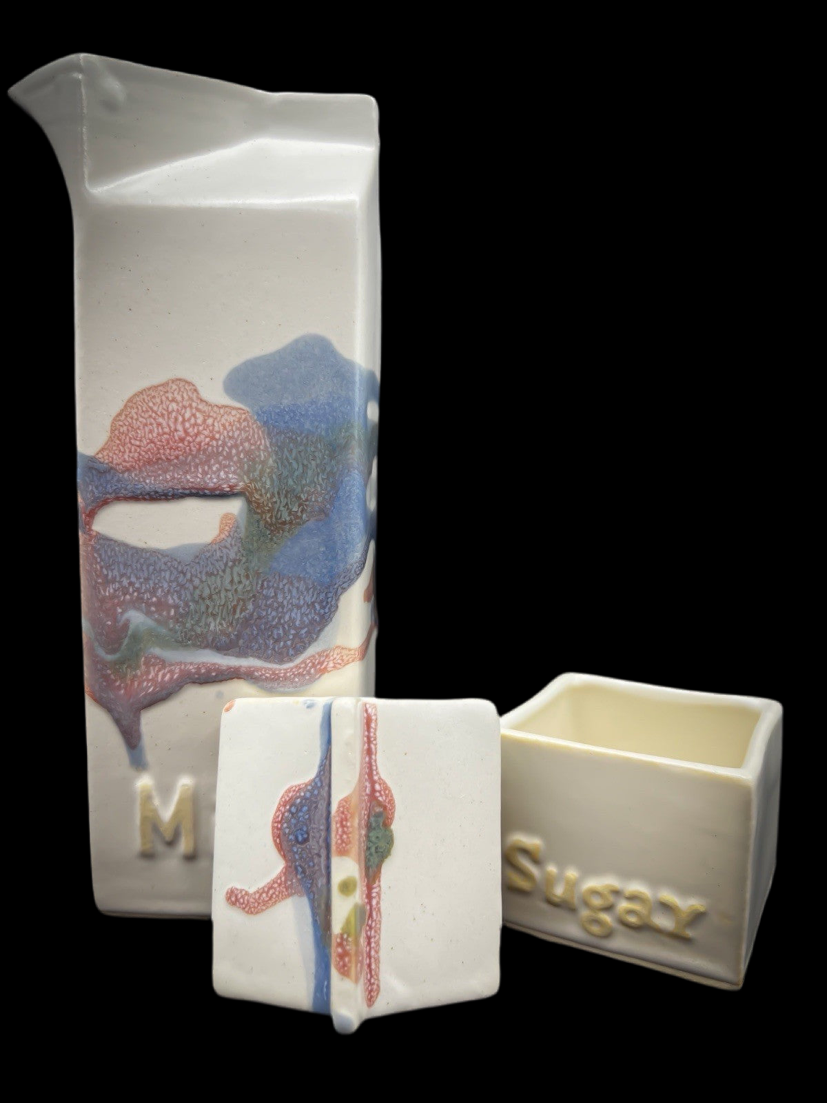 Vintage Milk and Sugar Ceramic Set with Abstract Glaze