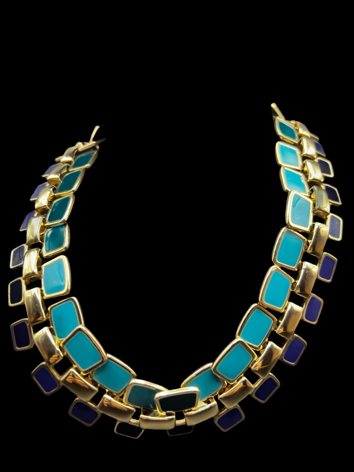Blue & Gold Layered Double Wide Enamel Necklace