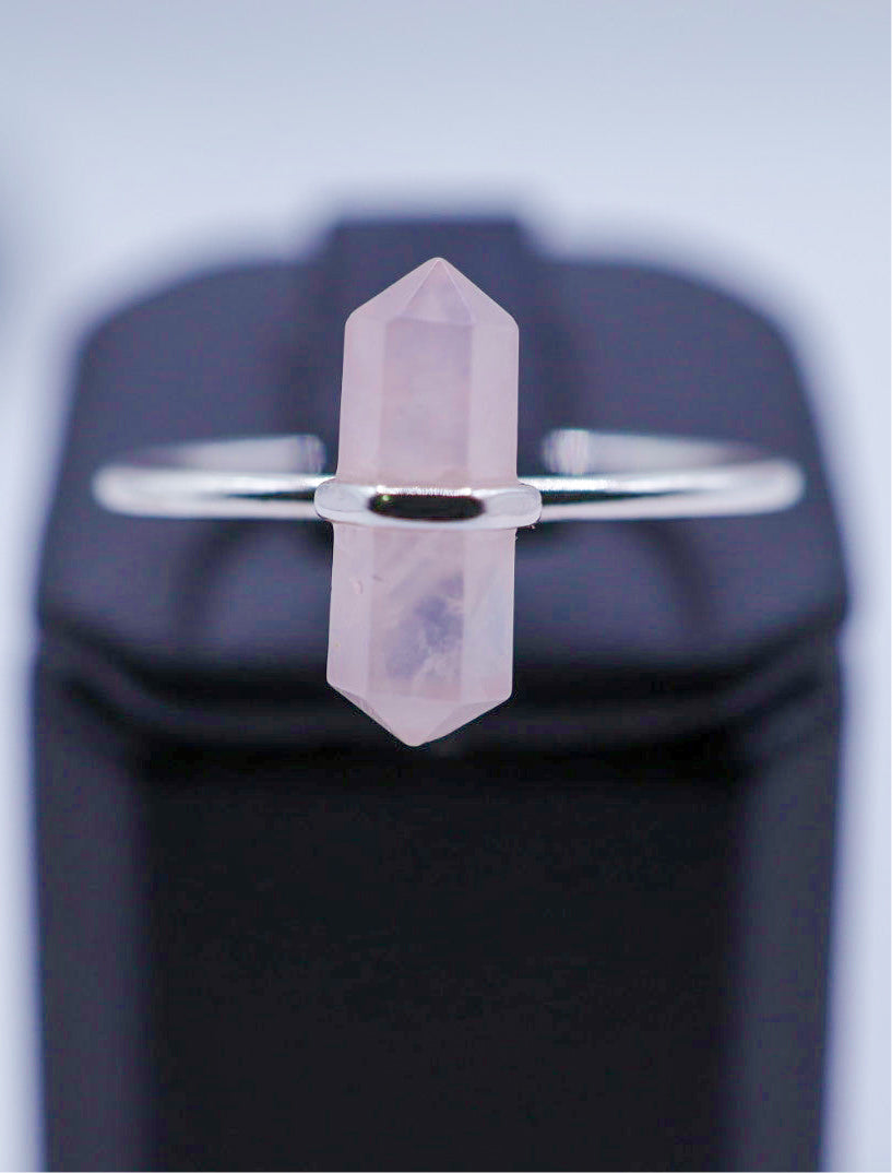 Minimalist 925 Quartz Crystal Ring – Rose or Clear Crystal – Gold or Silver Band – Sizes 5 to 7