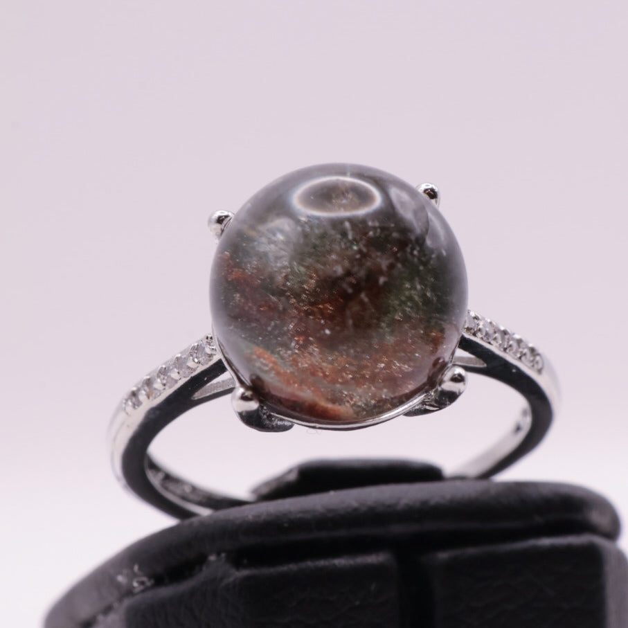 Garden Quartz Adjustable Ring ~ Dark Green & Auburn | #3