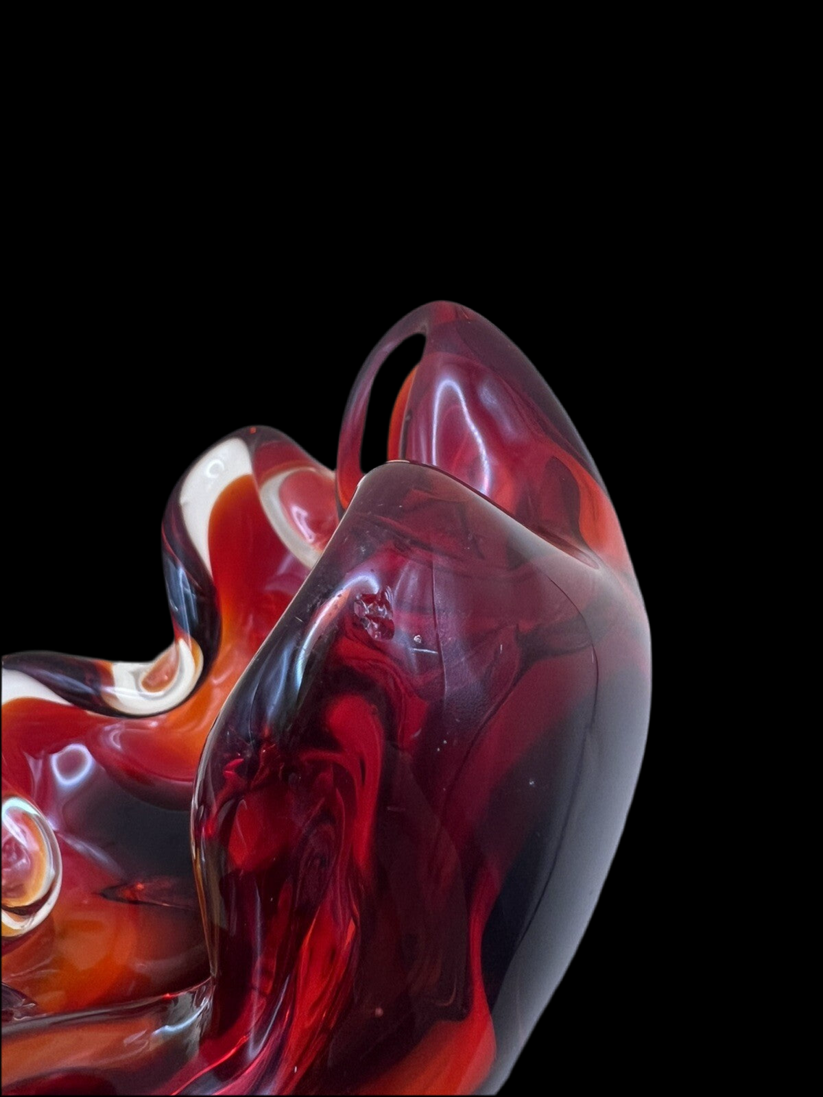 Heavy 843g Murano Art Glass Bowl – Red 6-Sided Design, Mid-Century Modern