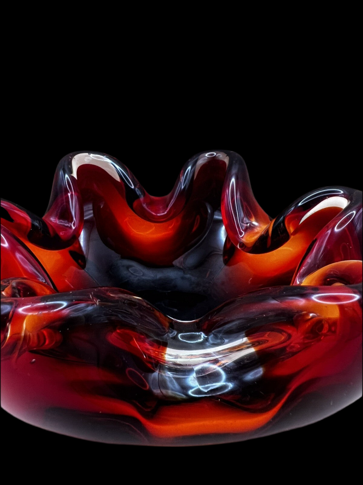 Heavy 843g Murano Art Glass Bowl – Red 6-Sided Design, Mid-Century Modern
