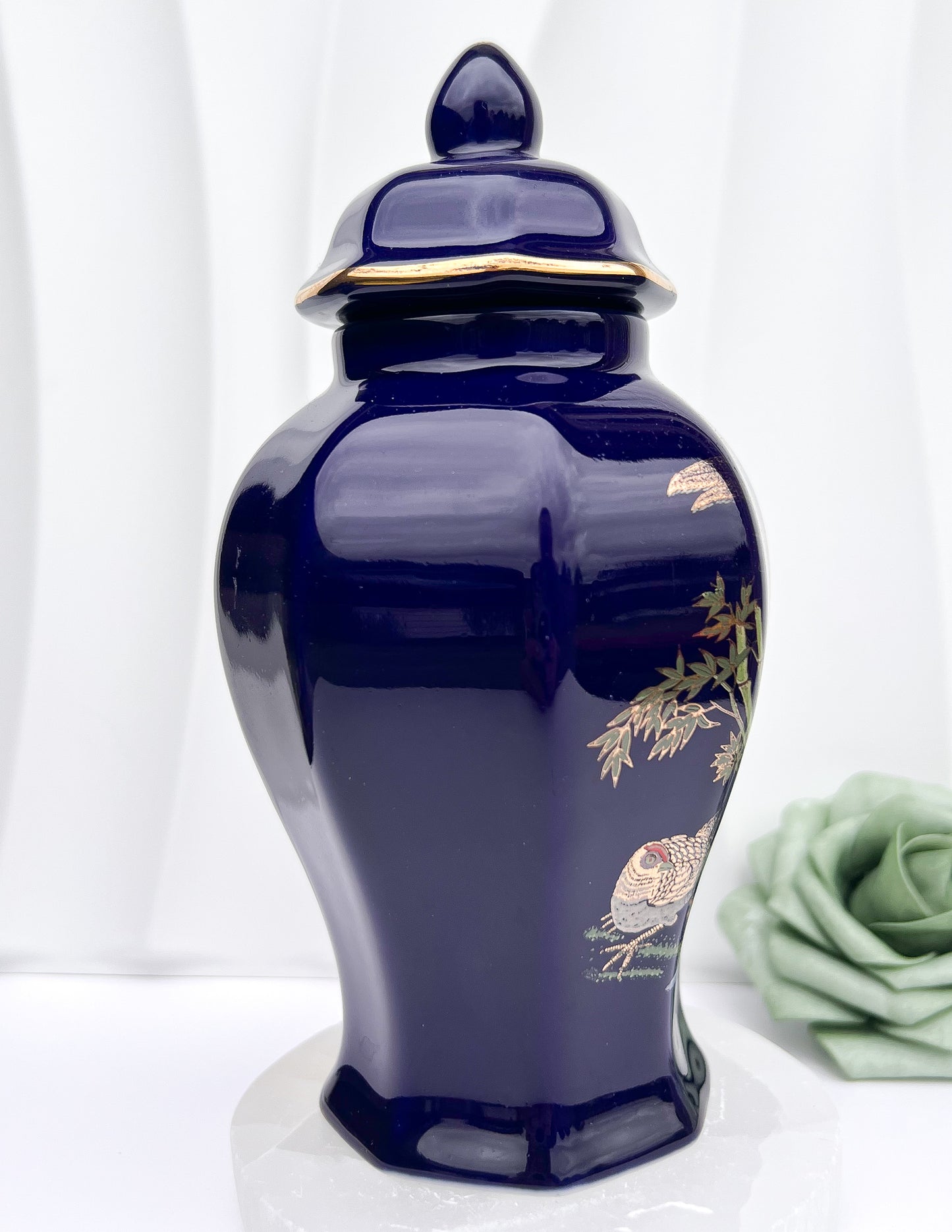Vintage Cobalt Blue Hand-Painted Chinese Ginger Jar