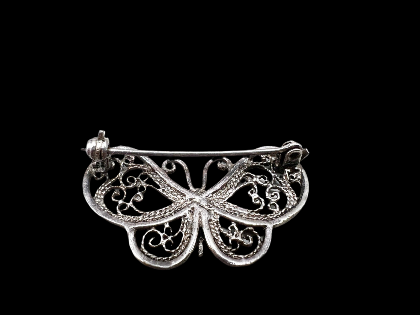 Rare Vintage Brooch 1940s Filigree Silver Butterfly - In Wooden Box