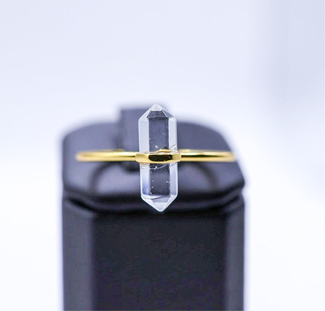 Minimalist 925 Quartz Crystal Ring – Rose or Clear Crystal – Gold or Silver Band – Sizes 5 to 7