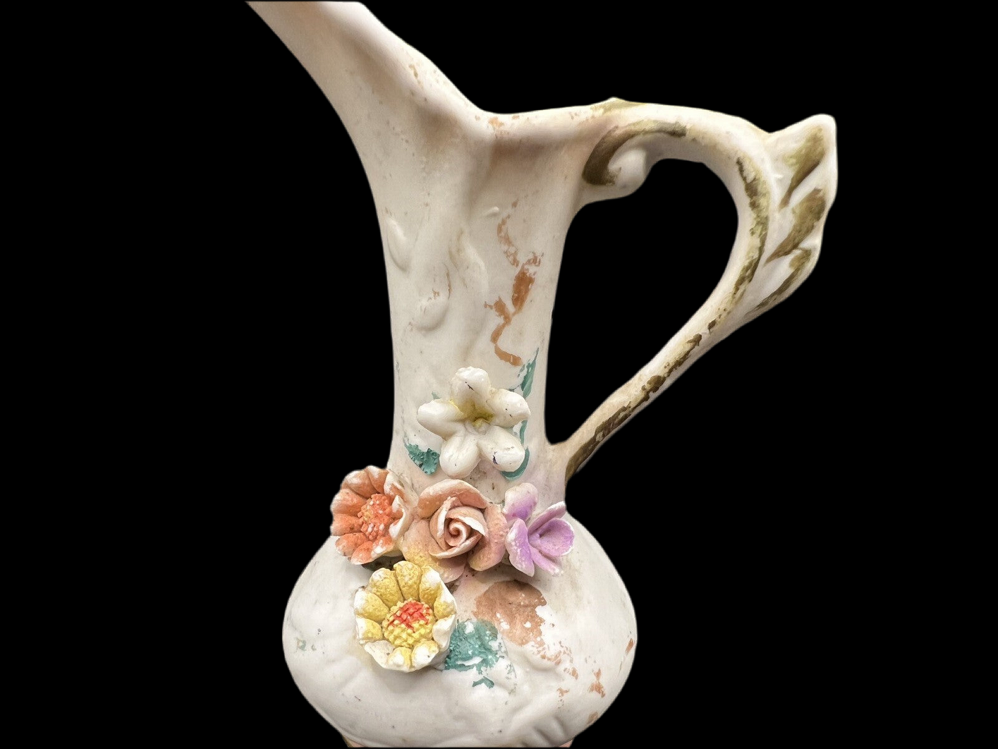 Pair of Floral Bud Vases with Gold Trim And Handles, Mini Farmhouse Home Decor