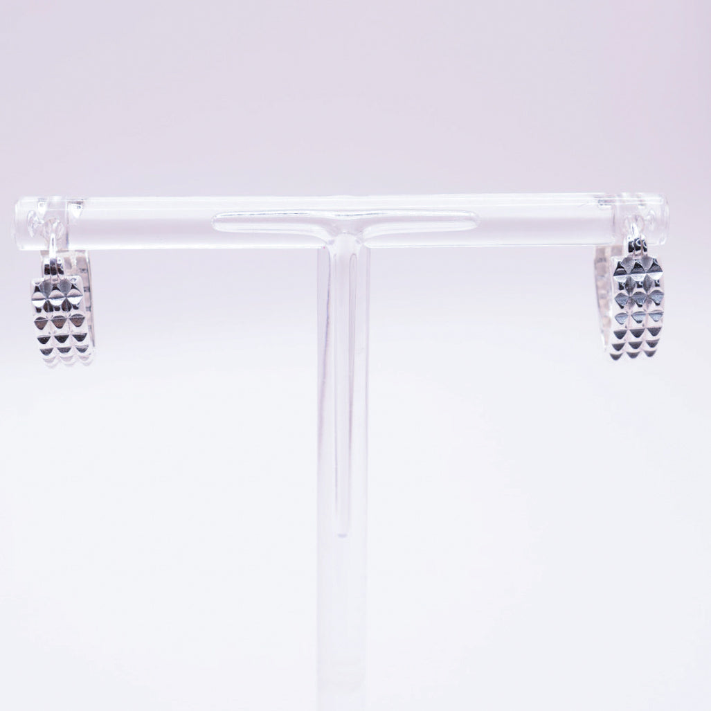 925 Silver Studded Triangle Small Latch Hoop Women’s Earrings