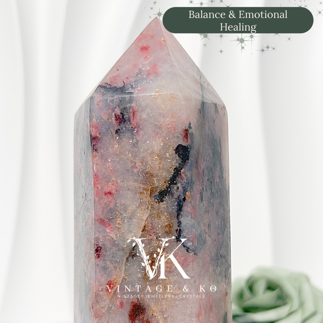 Madagascan Rhodonite with Quartz Tower | Large Size (Approx 16cm) 830-890g