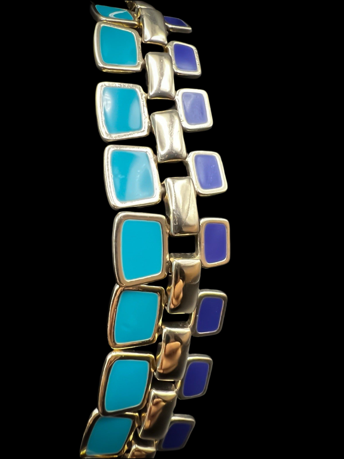 Blue & Gold Layered Double Wide Enamel Necklace