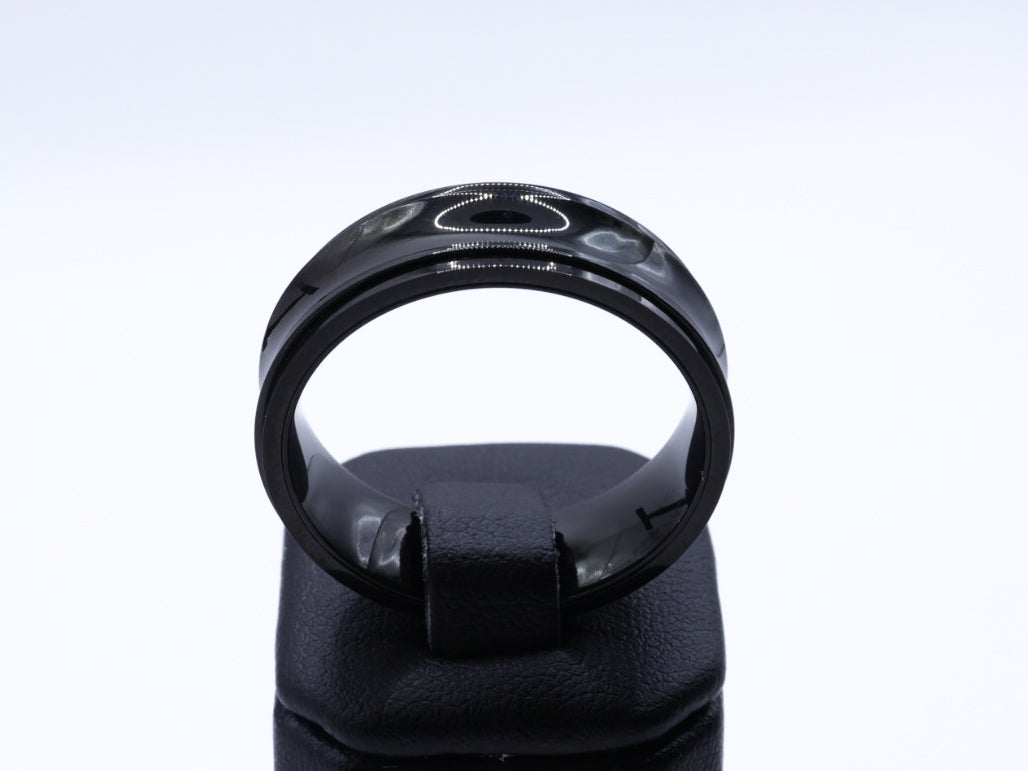 Mens black stainless steel rotating fidget ring