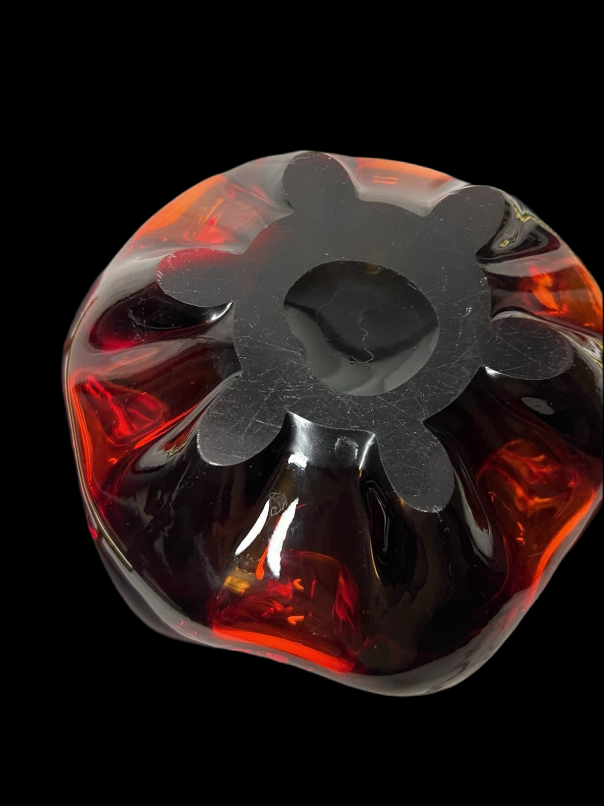 Heavy 843g Murano Art Glass Bowl – Red 6-Sided Design, Mid-Century Modern