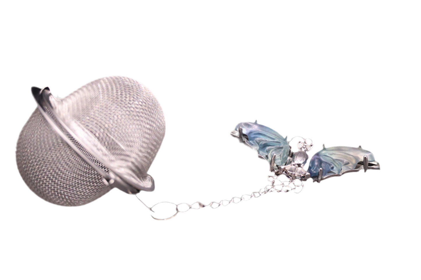 Whimsical Green Fluorite Bat Tea Infuser – Crystal Mesh Filter for Loose Leaf Tea