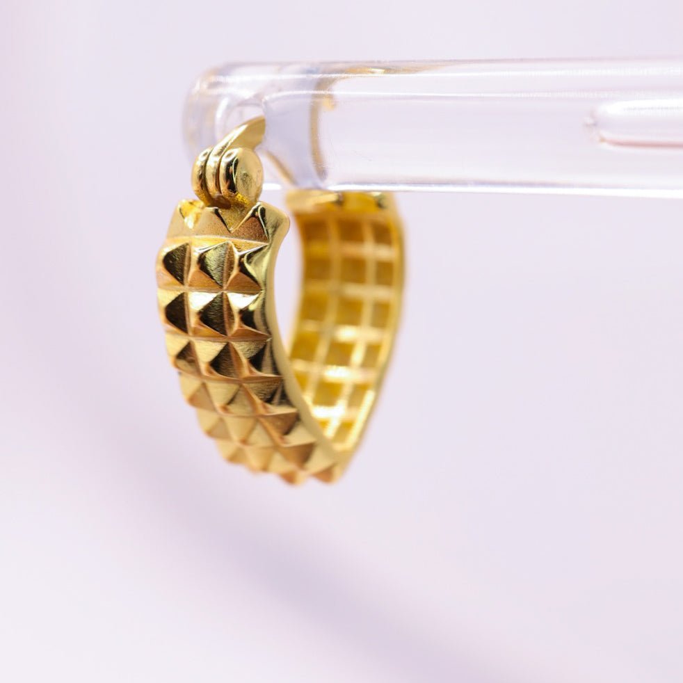 925 Sterling Silver Gold Studded Small Latched Hoop Earrings