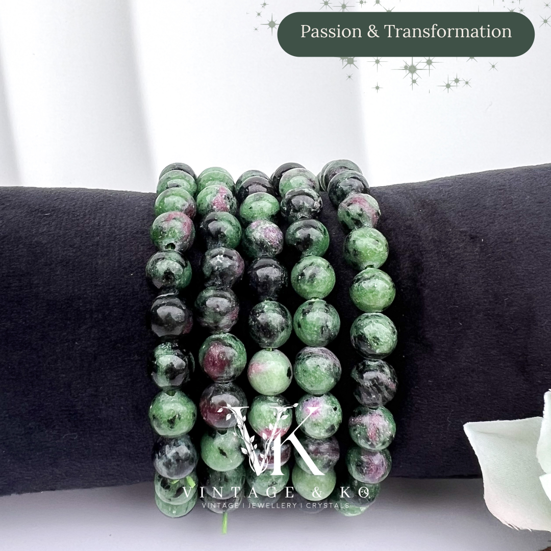 Ruby Zoisite 8mm Beaded Crystal Bracelet