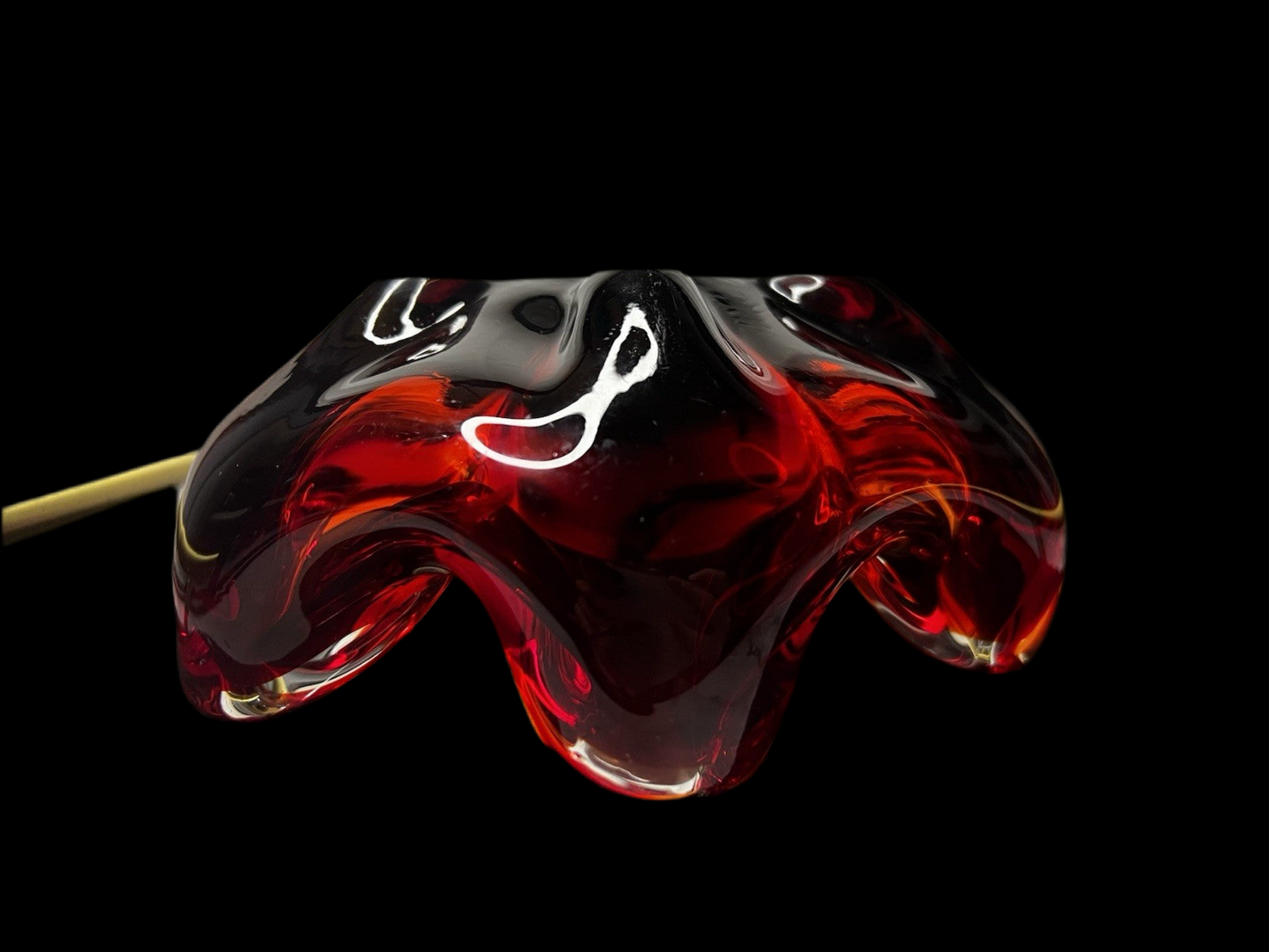 Heavy 843g Murano Art Glass Bowl – Red 6-Sided Design, Mid-Century Modern