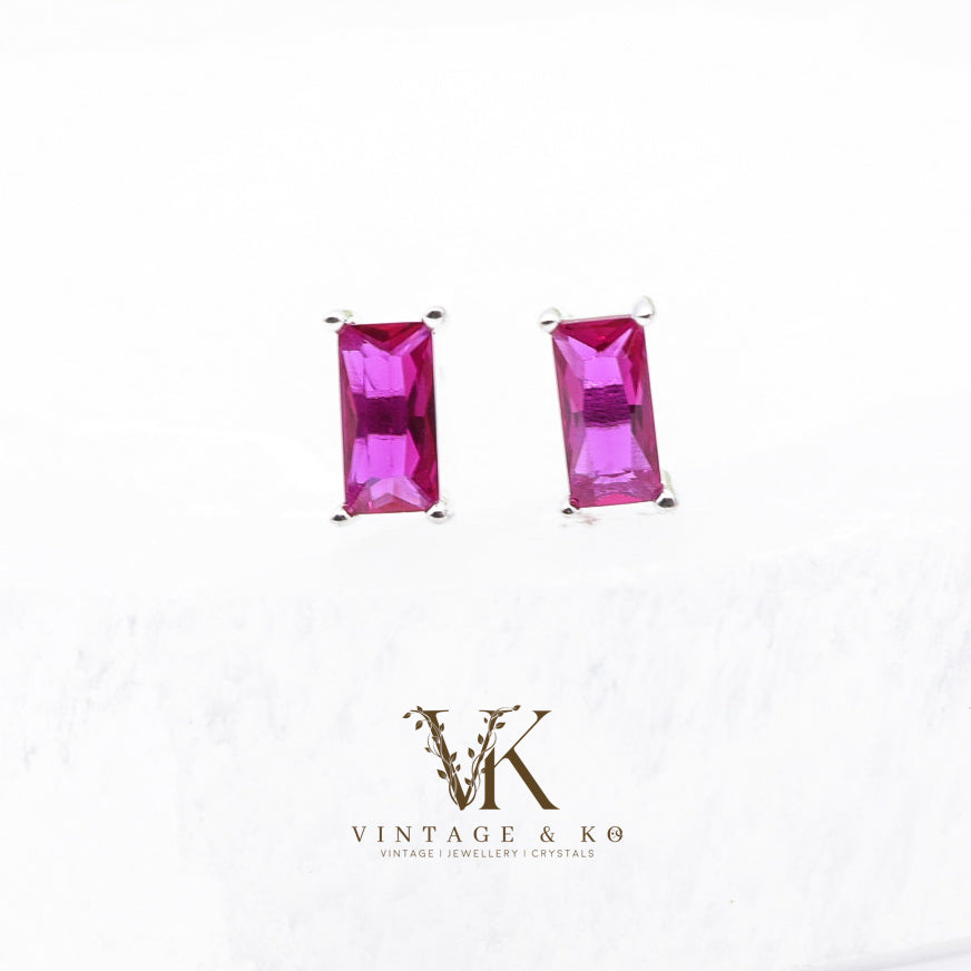 Hot Pink Rectangle Studs | .925 Sterling Silver