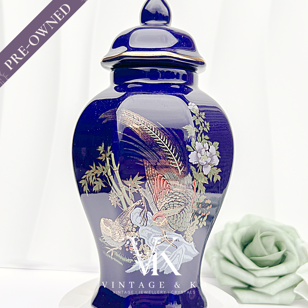 Vintage Cobalt Blue Hand-Painted Chinese Ginger Jar