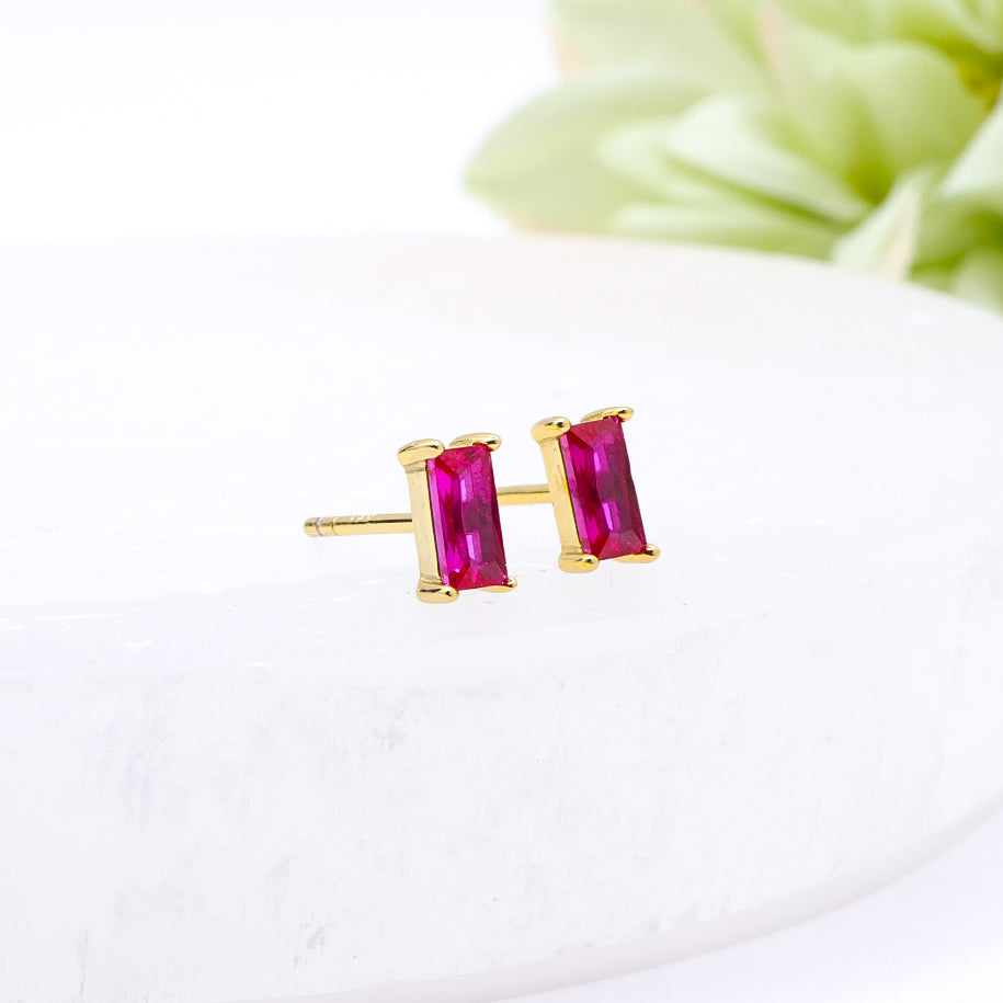 Hot Pink Rectangle Studs | .925 Sterling Silver