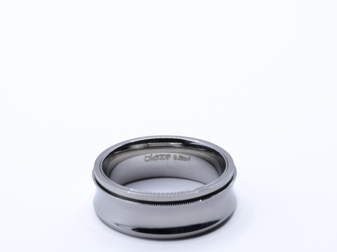 Mens silver stainless steel polished rotating fidget ring