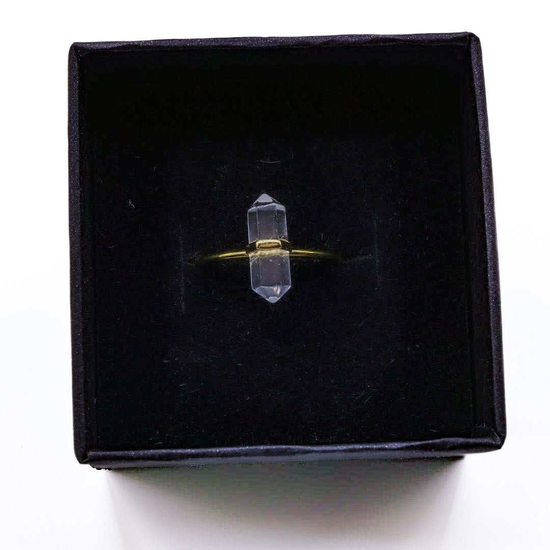 Minimalist 925 Quartz Crystal Ring – Rose or Clear Crystal – Gold or Silver Band – Sizes 5 to 7