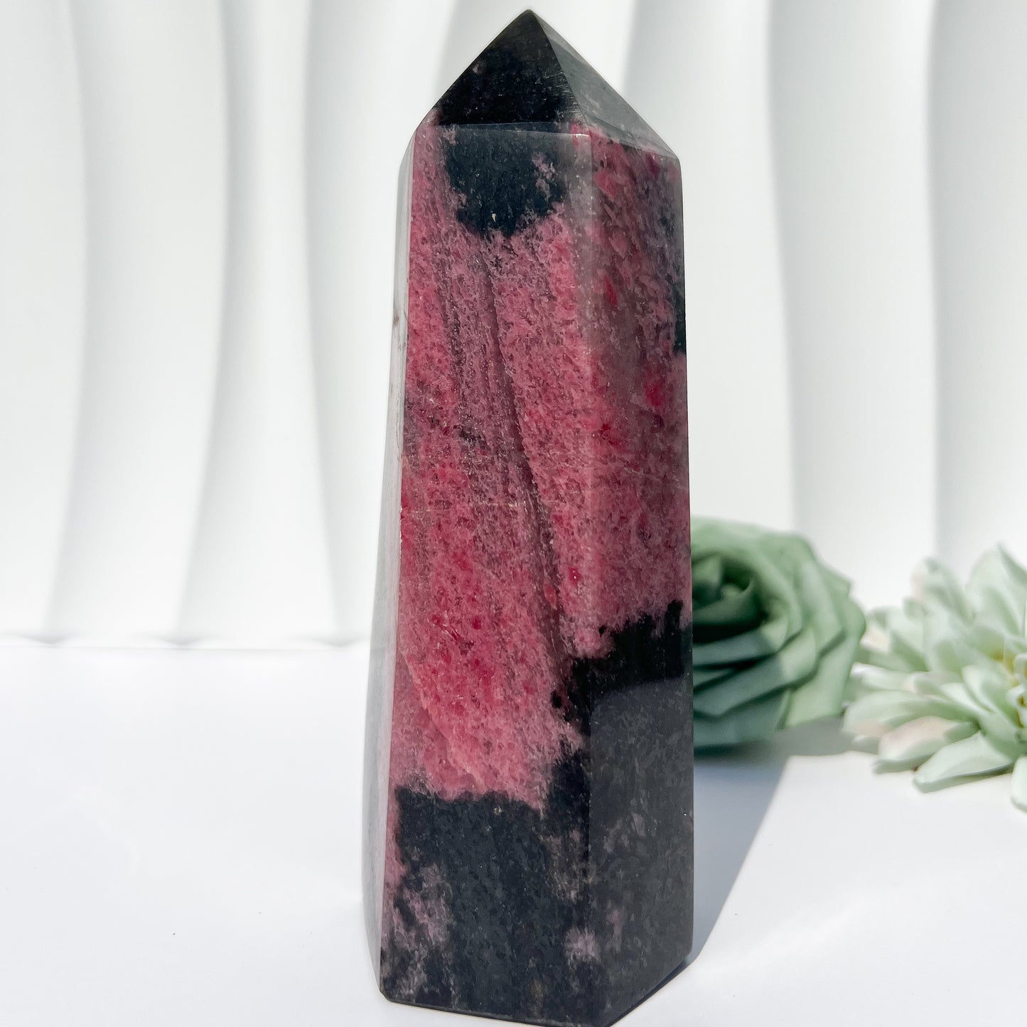 Madagascan Rhodonite with Quartz Tower | Large Size (Approx 16cm) 830-890g