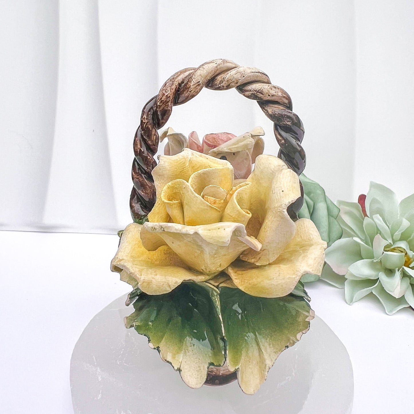 Ceramic Capodimonte-Style Rose Basket