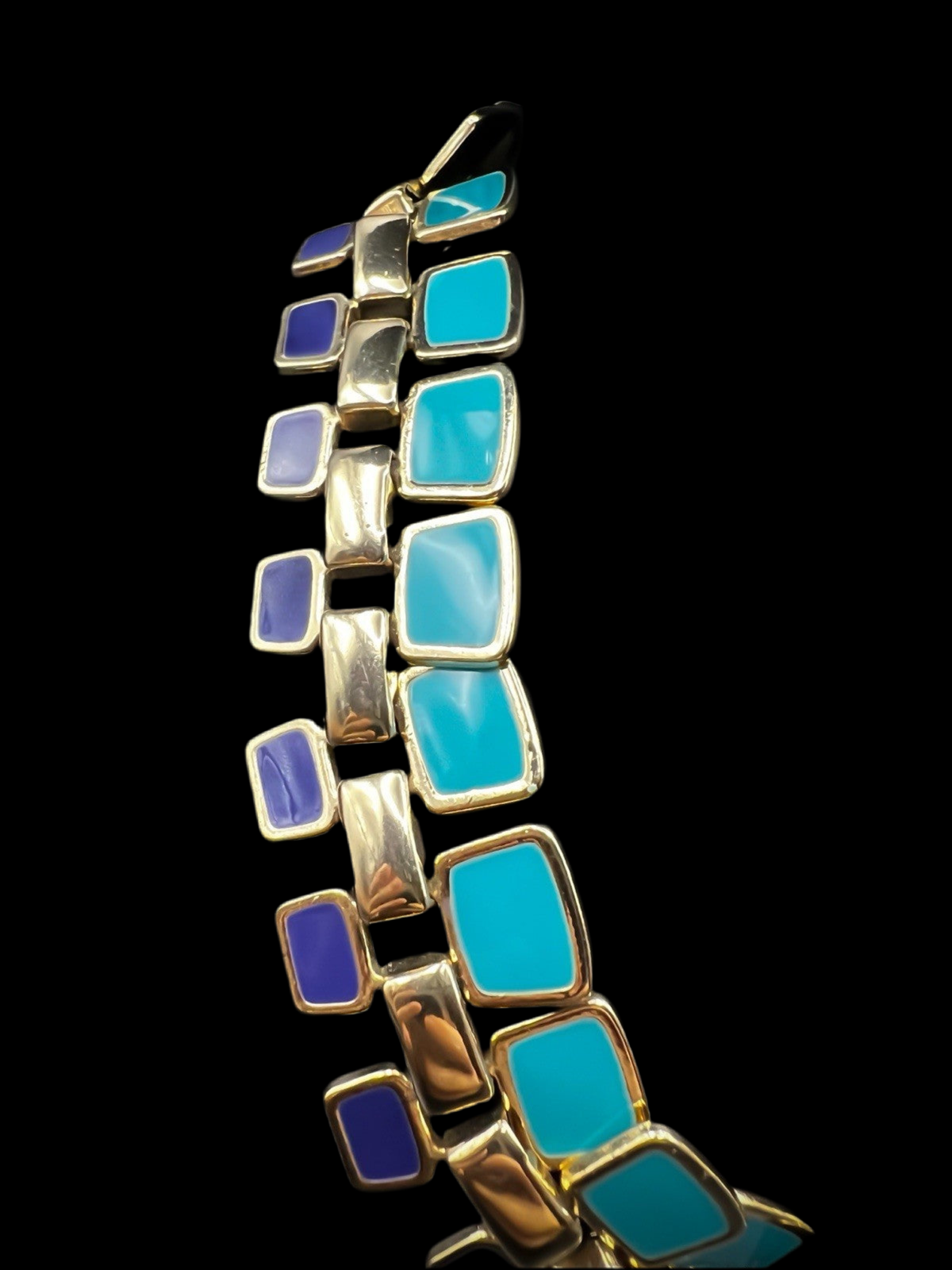 Blue & Gold Layered Double Wide Enamel Necklace