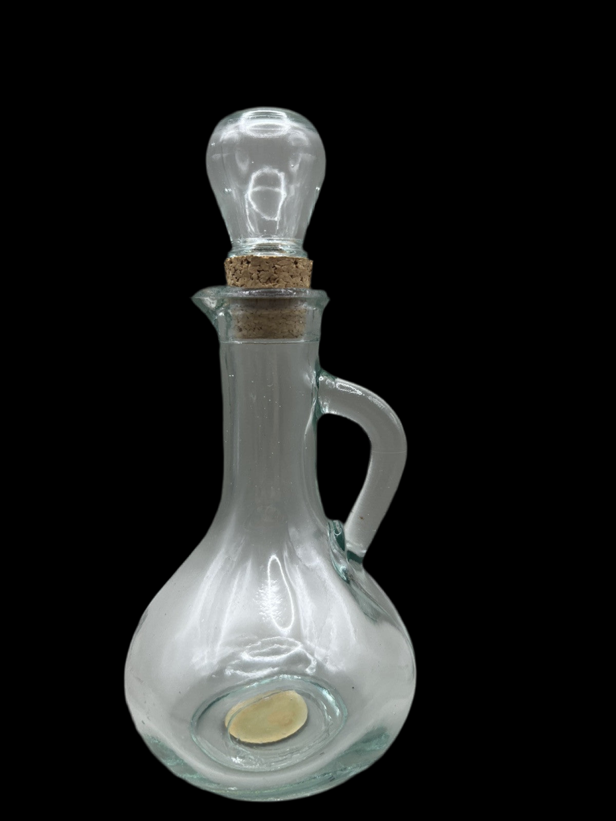 Vintage Spanish Cruet Bottle & Stopper with Blue Handmade Recycled Tinted Glass