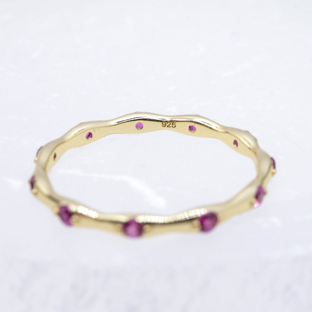 Hot Pink CZ Wavy Ring | Gold-plated .925 Sterling Silver