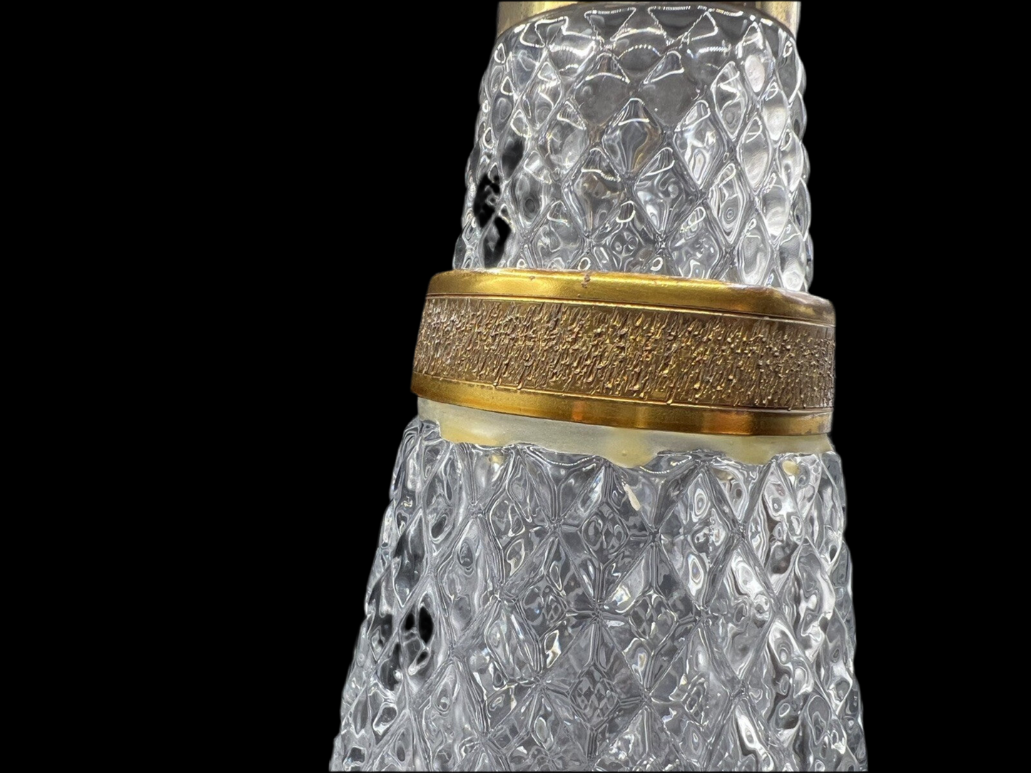Vintage Golden Diamond-Cut Glass Claret Wine Decanter (34cm / 13.39")