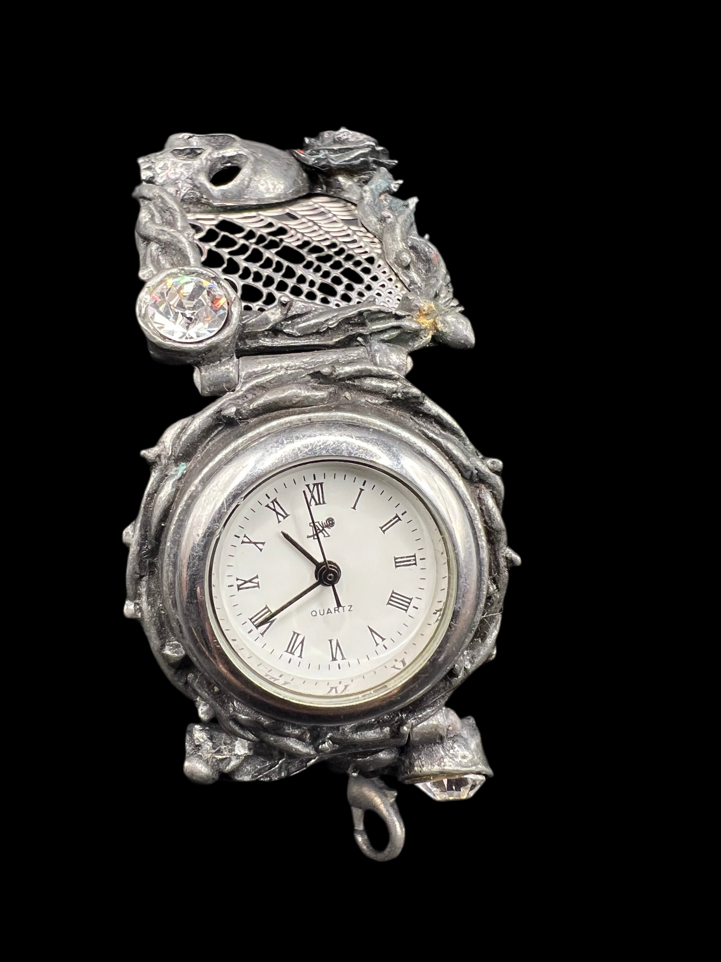 Victorian Gothic Watch – Alchemy Pewter with Skulls, Roses & Crystals