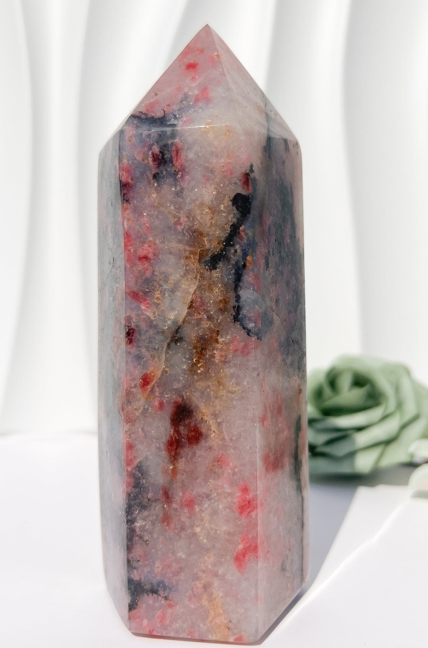 Madagascan Rhodonite with Quartz Tower | Large Size (Approx 16cm) 830-890g