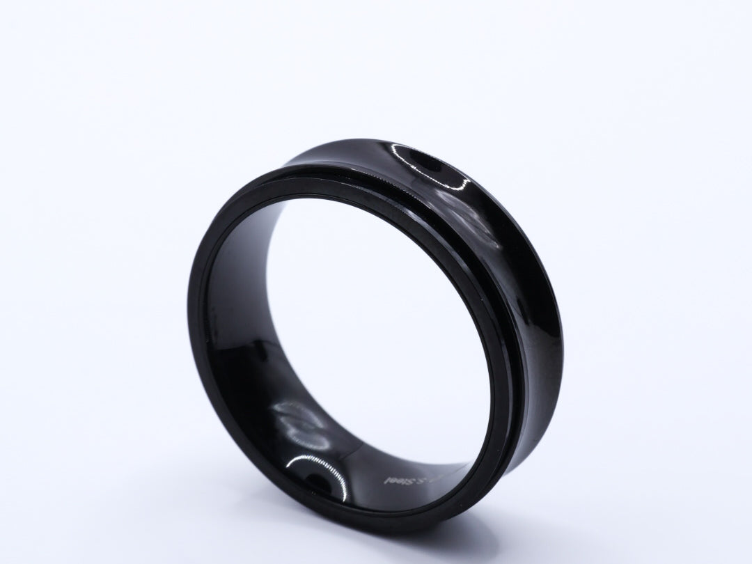 Mens black stainless steel rotating fidget ring