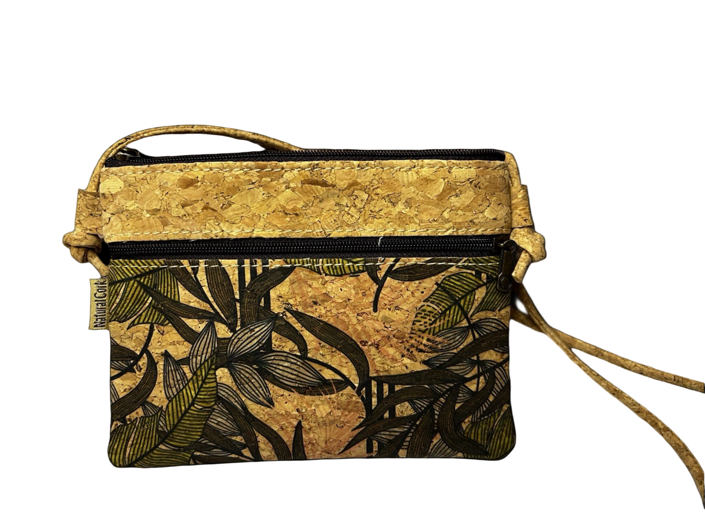 Vegan Eco Friendly Cork Crossbody, Tropical Casual Women’s Handbag With Strap