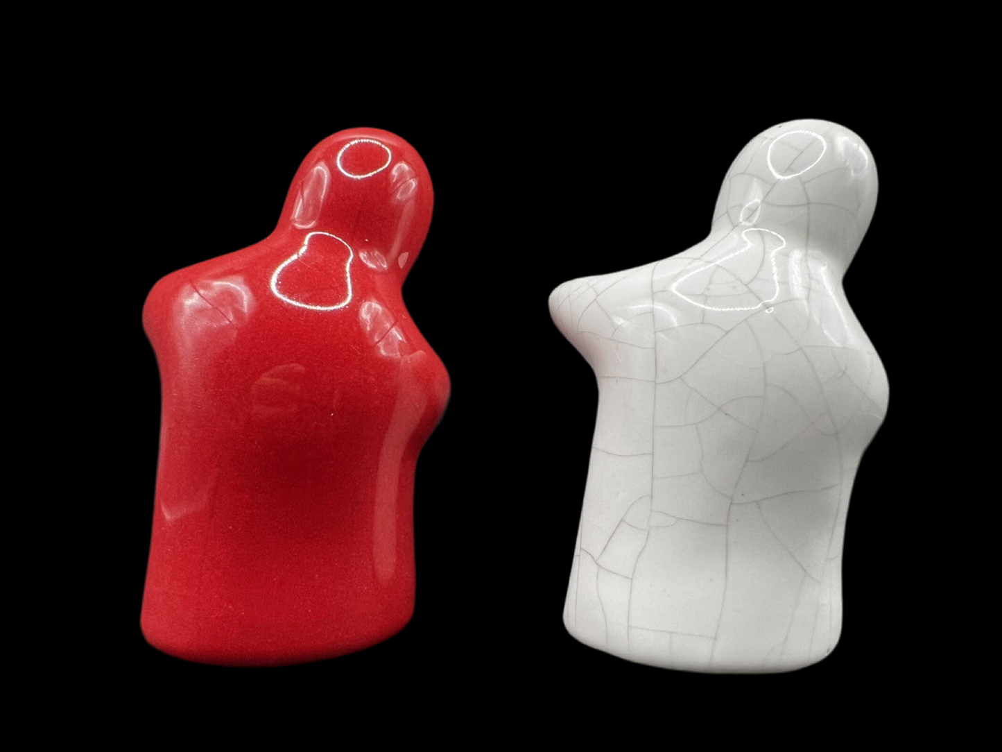 Red & White Hugging Ghosts Vintage Ceramic Salt & Pepper Shakers