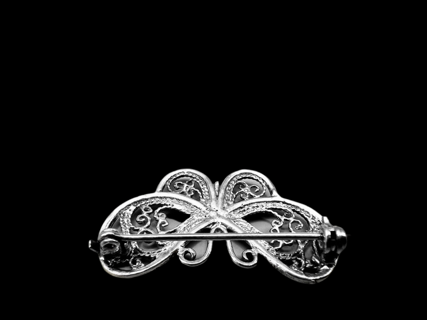 Rare Vintage Brooch 1940s Filigree Silver Butterfly - In Wooden Box