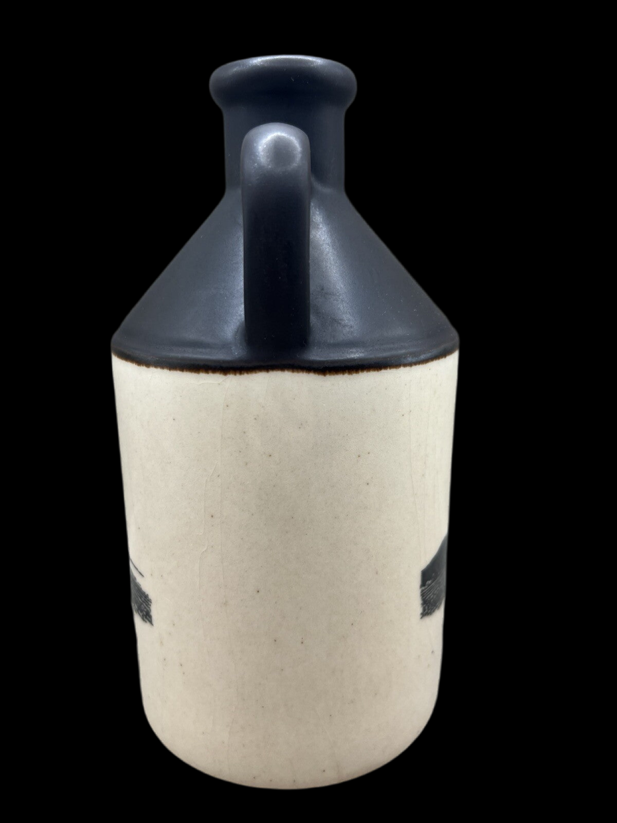 Vintage Brown Bros Milawa Very Old Port Bottle - Black & Beige Ceramic, Empty