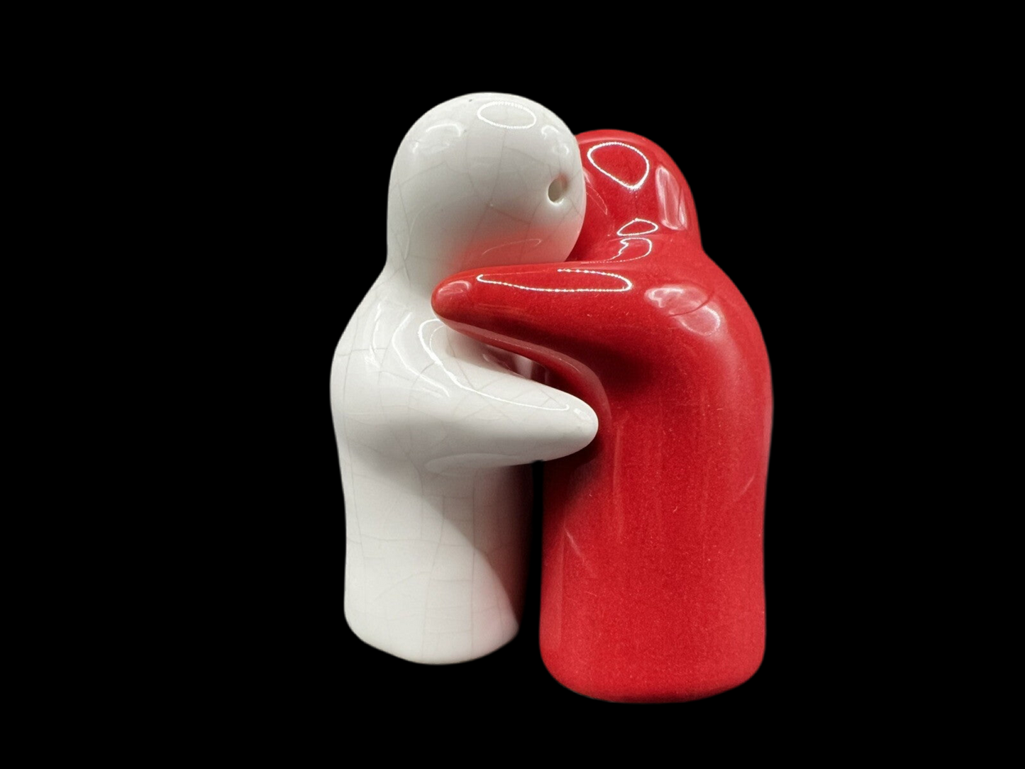 Red & White Hugging Ghosts Vintage Ceramic Salt & Pepper Shakers