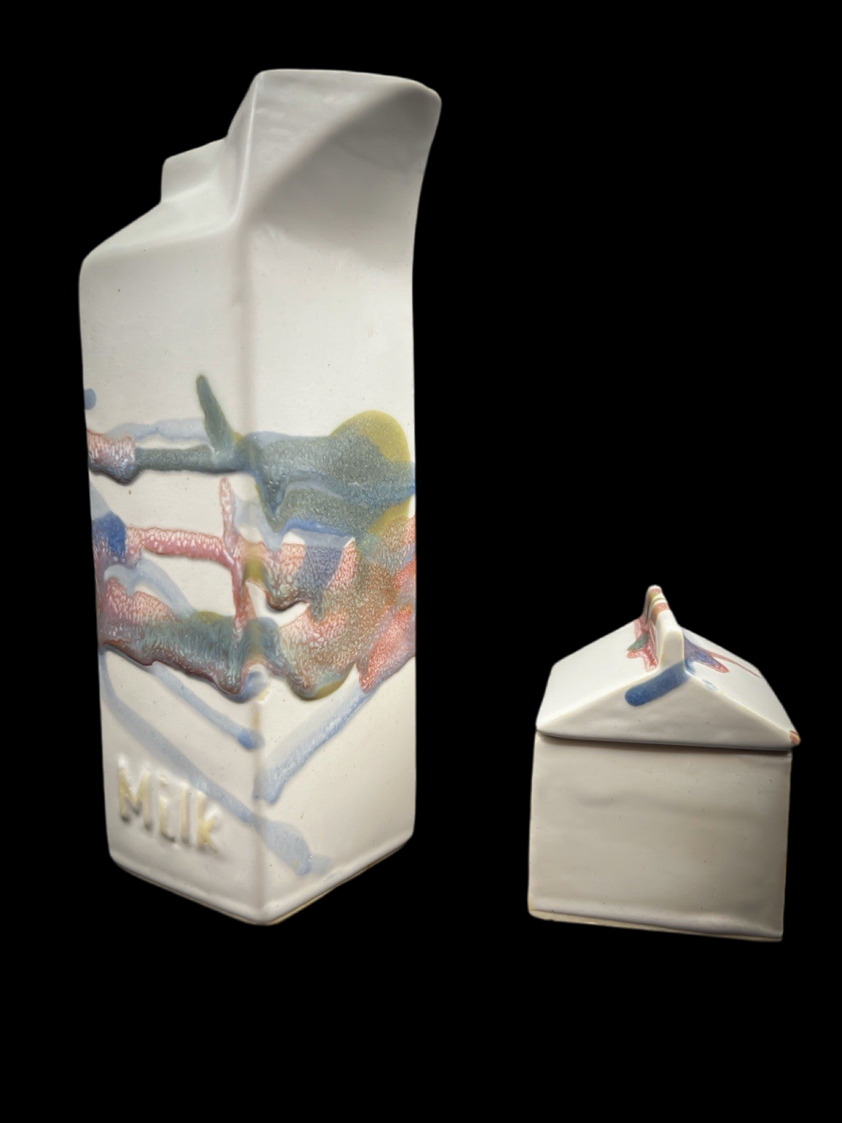 Vintage Milk and Sugar Ceramic Set with Abstract Glaze