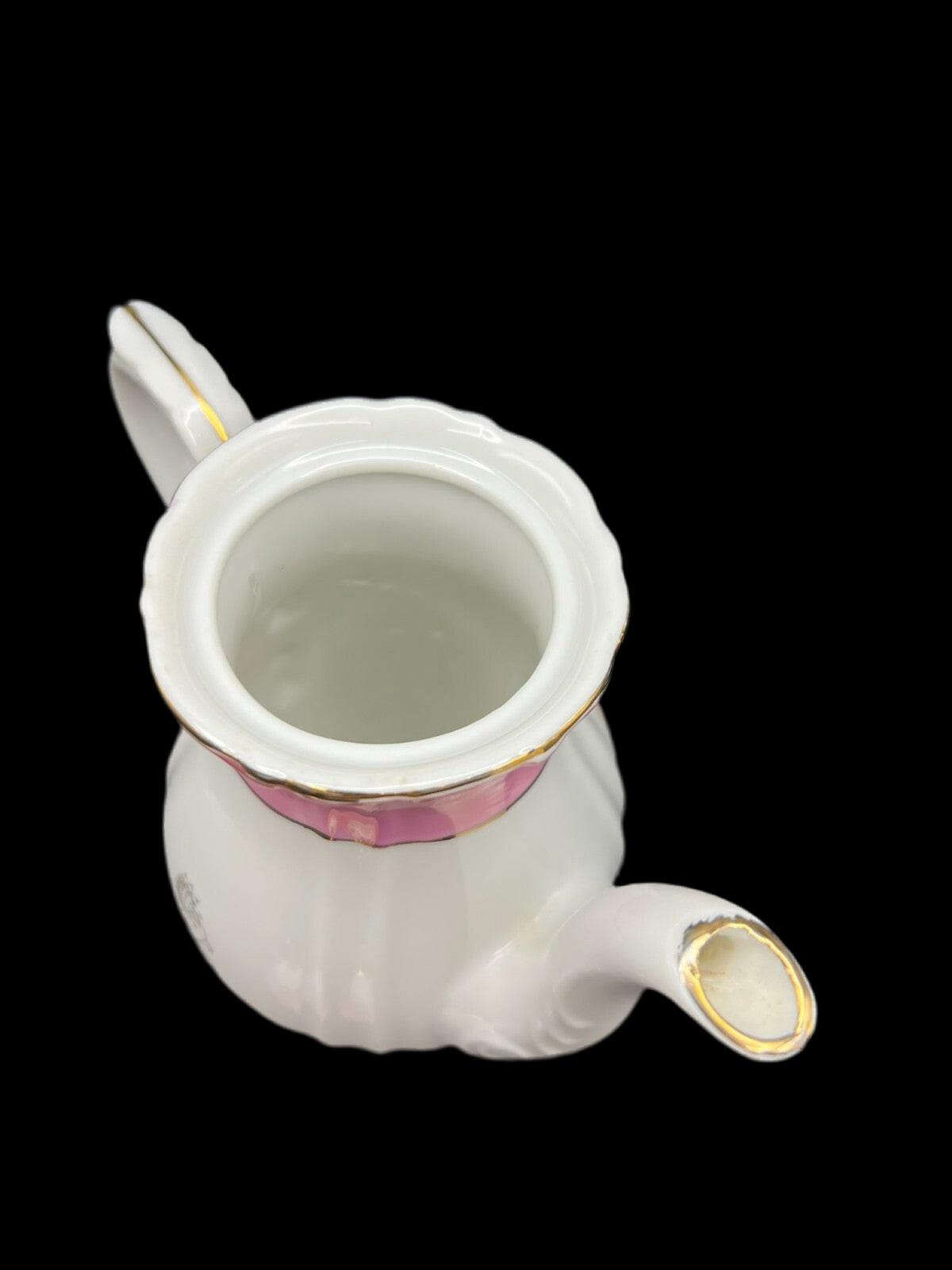 Vintage Pink & White Hand-Painted Porcelain Teapot with Gold Accents – Victorian