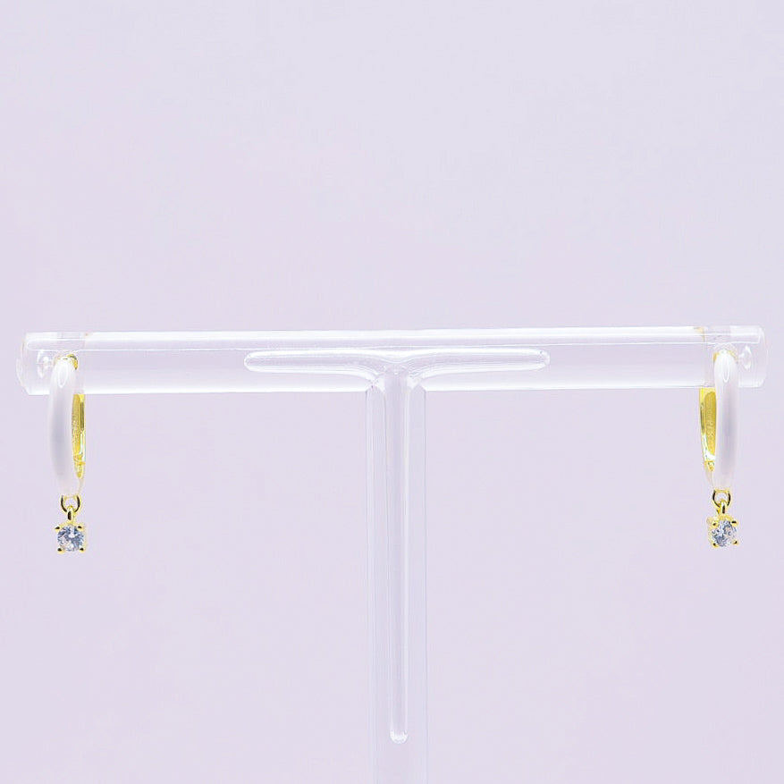 925 White & Gold Plated Small Hoop earrings with CZ Charm