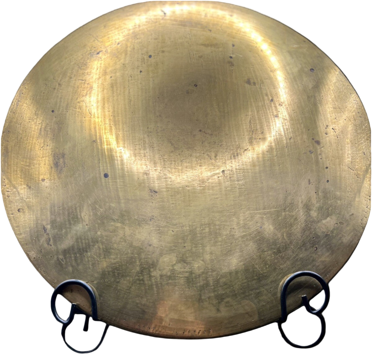 Vintage Asian Brass Tray – 38cm Raised Rim with Hand-Etched Motif & Timeworn Patina