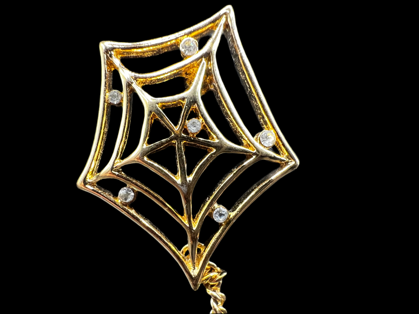 Gold and Black Spiderweb Brooch with Dangling Spider