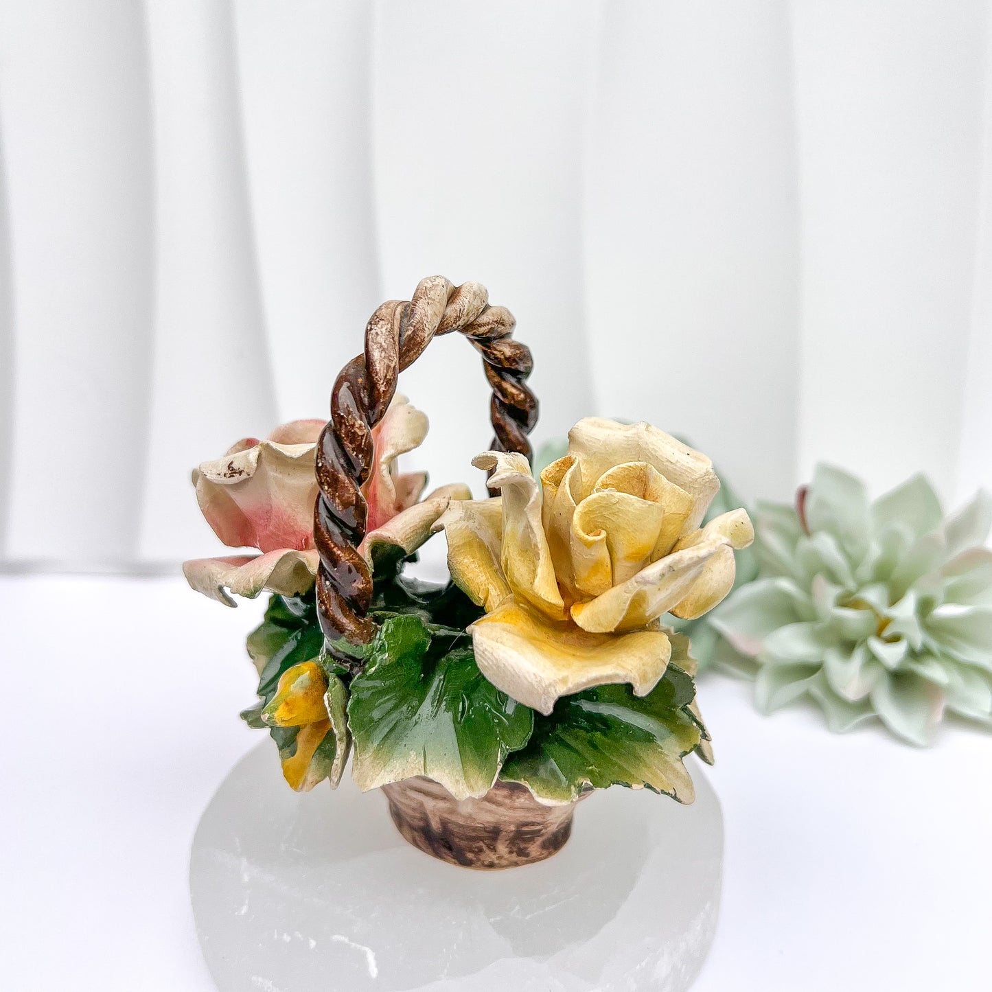 Ceramic Capodimonte-Style Rose Basket