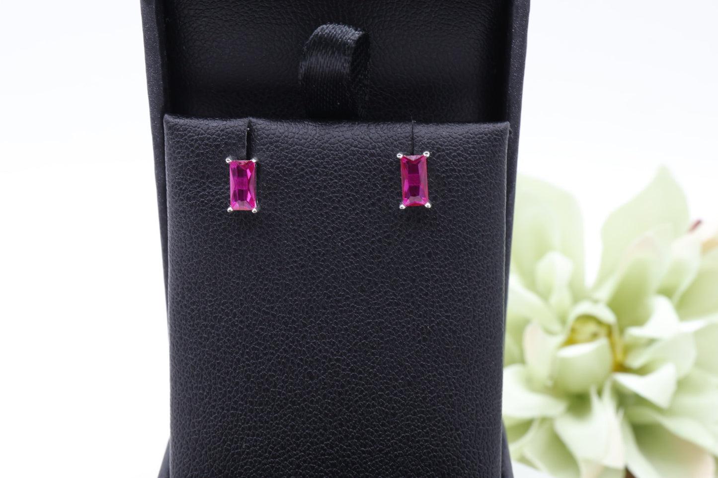Hot Pink Rectangle Studs | .925 Sterling Silver