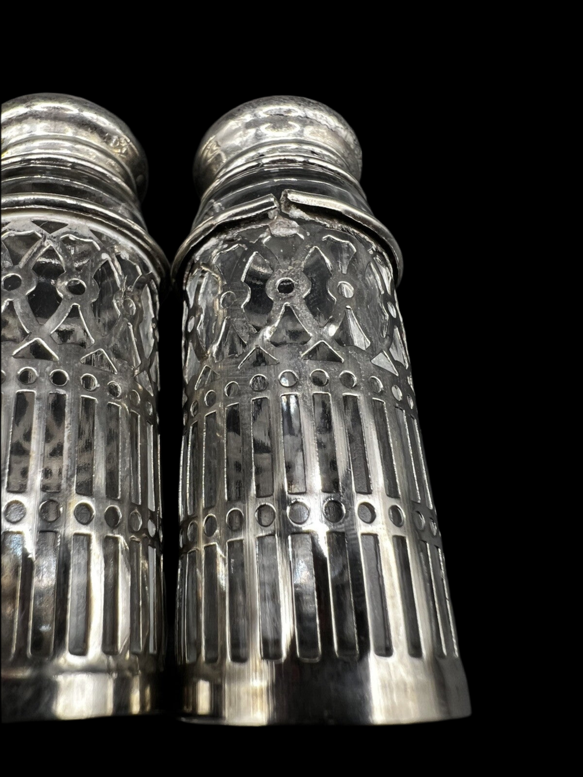 Vintage Japanese Glass and Metal Salt & Pepper Shakers